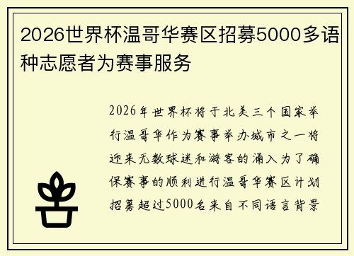 2026世界杯温哥华赛区招募5000多语种志愿者为赛事服务